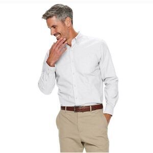 🩵NWT Croft & Barrow White Easy Care Slim Fit Buttoned Shirt Neck 16.5